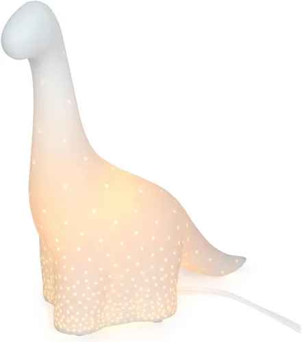 Vista 2 de Simple Designs LT2093-WHT Lámpara de mesa de dinosaurio brontosaurio de porcelana, color blanco
