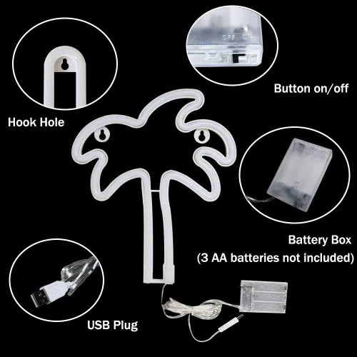 Vista 7 de Letrero de neón para decoración de pared, accionado con pilas o USB; lámparas nocturnas de luces de neón, lámparas de mesa decorativas