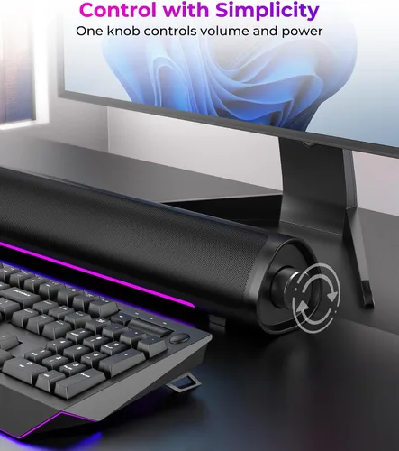 Vista 5 de Altavoces de computadora para PC de escritorio, barra de sonido de PC para juegos, Plug and Play, alimentación USB con audio de 0.138 in
