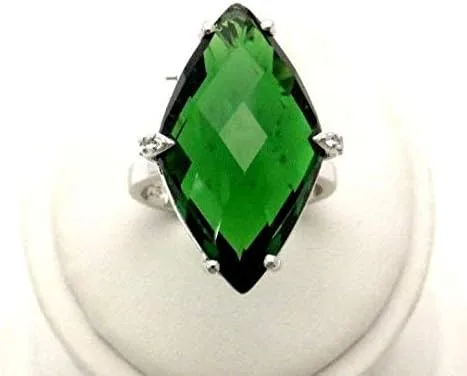 Vista 2 de R6495 Anillo moderno de plata de ley con forma de marquesa de helenita verde de lujo