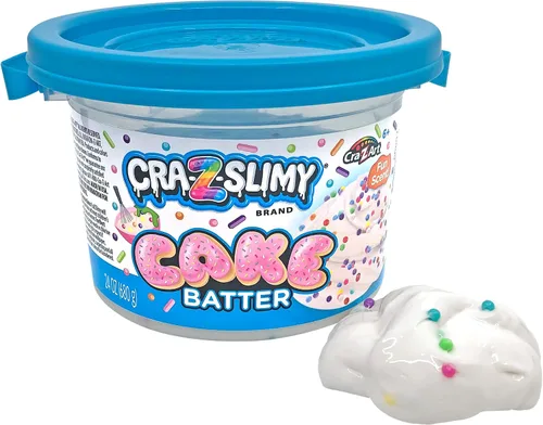 Vista 2 de Cra-Z-Slimy Cake Batter Slime – 24 onzas, baba de color blanco extra grande perfumada con cuentas de chispas coloridas – Divertido de textura
