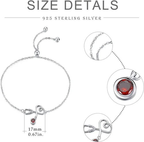 Vista 7 de Palpitate Pulsera de plata de ley 925 para mujer y niña, piedra natal, estetoscopio, regalo para estudiantes de enfermería, graduación, cumpleaños