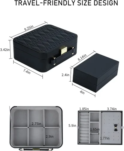 Vista 5 de V-LAFUY Organizador de viaje grande para joyas, joyero de viaje grande con asa, estuche de joyería de viaje grande para aretes, collares, anillos