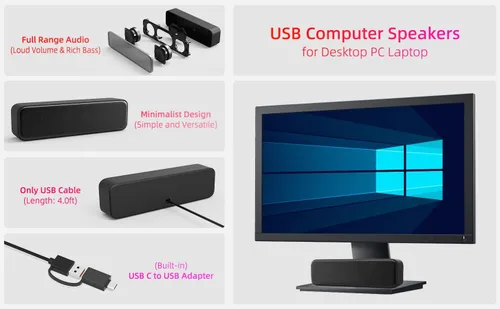 Vista 2 de Altavoces de computadora para PC de escritorio, altavoces externos para laptop, mini barra de sonido de computadora para PC, altavoces con conexión