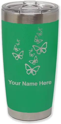 Vista 37 de LaserGram Vaso aislado al vacío de 20 onzas, mariposas, grabado personalizado incluido (negro)