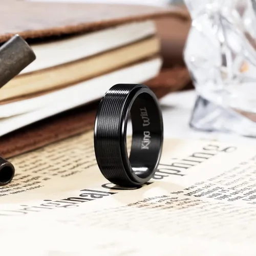 Vista 10 de King Will Anillo de ansiedad giratorio para hombre, color negro, plateado, dorado, 0.315 in, cadena de malla de alambre de acero inoxidable, malla