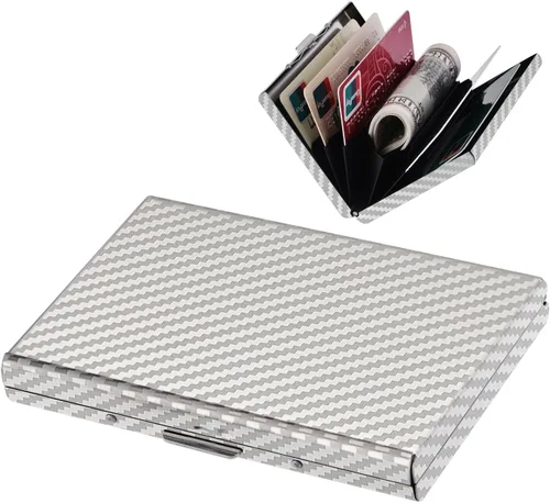Vista 39 de BONSYL® Soporte para tarjetas de crédito, cartera delgada de metal con bloqueo RFID, con 6 ranuras para tarjetas, para mujeres y hombres.