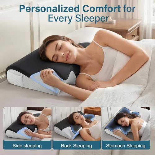 Vista 6 de Almohada cervical eficaz para aliviar el dolor para dormir, almohadas de espuma viscoelástica para apoyo del cuello, almohada lateral de contorno