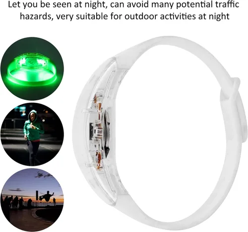 Vista 4 de plplaaoo Pulsera LED, pulsera LED de ciclismo, pulsera de silicona ajustable con luz LED, luces de correr para corredores, bandas reflectantes