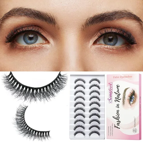 Vista 8 de Pestañas naturales de ojo de gato, pestañas 3D de visón, paquete de 10 pares de pestañas postizas cortas y esponjosas, pestañas postizas