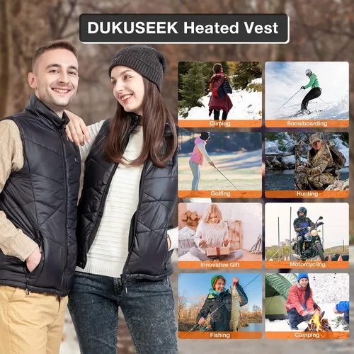 Vista 6 de DUKUSEEK Lightweight Heated Vest, Men Rechargeable Heating Vest w 7.4V Battery and Hand Warmer for Hiking Camping