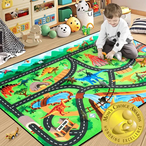 Vista 12 de Alfombra para niños, alfombra de carretera para niños con sistema combinado de tráfico urbano, alfombra de coche y alfombra de juego de aeropuerto