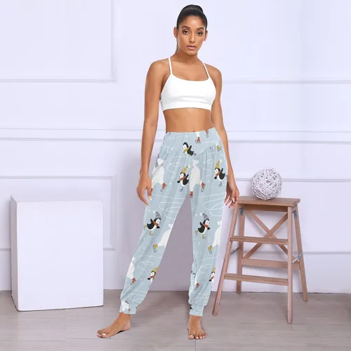 Vista 6 de Pantalones de pingüinos de osos polares de Navidad para mujer, pantalones deportivos de cintura alta, pantalones de harén cómodos para correr