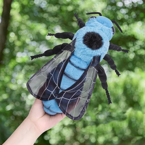Vista 4 de FRANKIEZHOU Animal de peluche de abeja de simulación de 10 pulgadas, juguete de peluche de abejas azules, juguete suave para niños, decoración