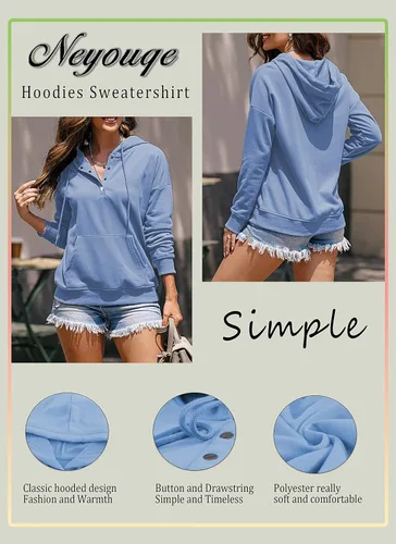 Vista 2 de NEYOUQE Sudaderas de moda para mujer, para otoño e invierno, con botones de un cuarto, sudaderas casuales de moda con cuello redondo