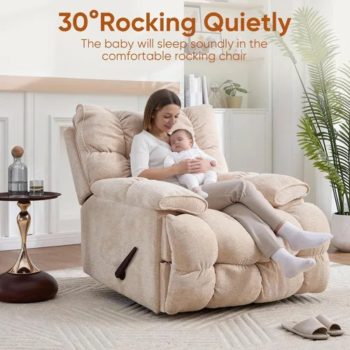 Vista 7 de Silla reclinable giratoria de gran tamaño, reclinable mecedora extra ancha Beige