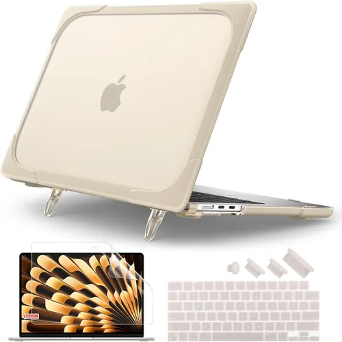 Vista 17 de Batianda - Funda resistente para MacBook Air de 15 pulgadas 2023-2026, color gris Ergonomic Foldable Stand Holds 22 lbs, TPU Bumper, Matte