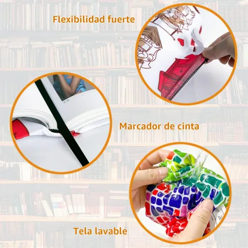 Vista 3 de Funda de libro para libros de bolsillo, tapa dura y libro de texto, 6 piezas de tela jumbo para libros Reusable, Fit 7"x9" to 9"x11", Washable