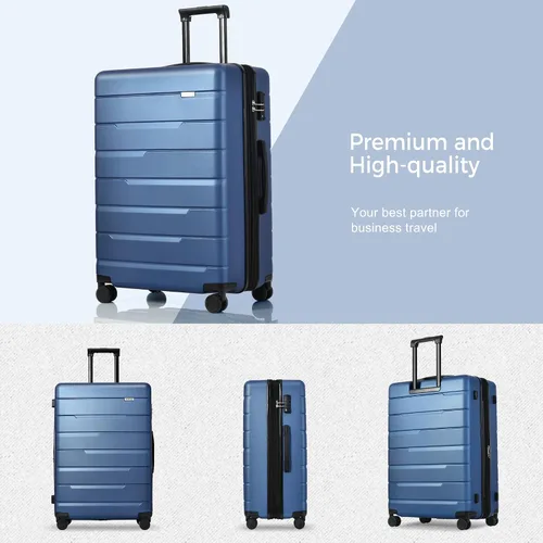Vista 2 de Merax 3 piezas expandible Abs Hardshell Equipaje Sets con rueda giratoria Maleta TSA Lock Suit Case, marino, Merax 3 unids expandible Abs Hardshell