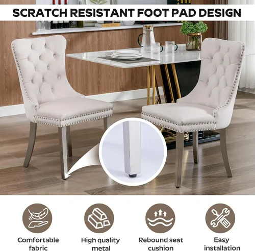 Vista 4 de Juego de mesa de comedor de 5 piezas con 4 sillas, mesa de comedor rectangular de madera de 71 pulgadas con sillas de comedor de terciopelo, tablero