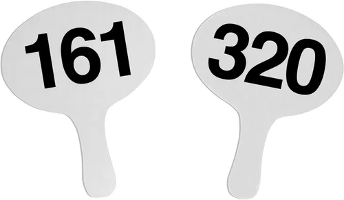 Vista 9 de 1-40, 0.079 in Cartonplast, Better Bidders Oval Shape Auction Paddle Set, 1-Piece White Plastic Fans (1-40) Q=40, (línea "BasicPRO")
