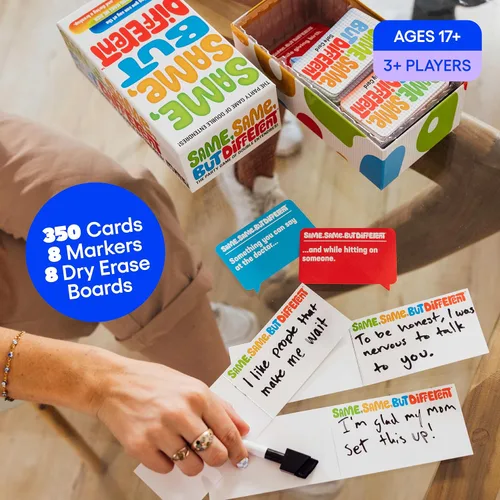 Vista 4 de Lo mismo pero diferente por relacionable, juegos para adultos para reuniones sociales de la noche de juegos, incluye 350 tarjetas, 8 marcadores