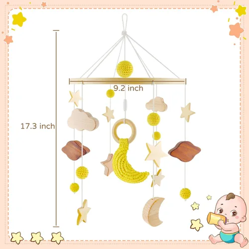 Vista 4 de Móvil de cuna para niños y niñas, móvil de cuna bohemio, móvil para cuna, hecho a mano, para habitación de niños, decoración de guardería