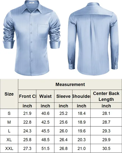 Vista 6 de COOFANDY Camisa de vestir de satén de lujo para hombre, de seda brillante, manga larga, con botones, para boda, fiesta, baile de graduación