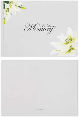 Vista 3 de Libro de invitados funerario de tapa dura, blanco clásico y elegante, con 15 hojas para nombres y mensajes, registro funerario (diseño floral)