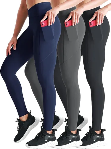 Vista 9 de Neleus calzas de yoga para mujer con bolsillo y cintura alta, para correr, con control de barriga