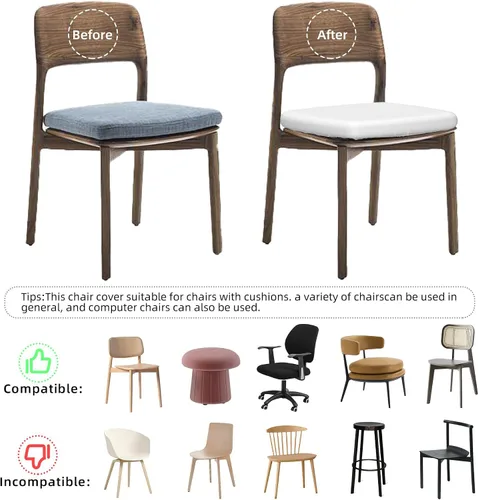 Vista 3 de Juego de 4 fundas de asiento para sillas de comedor, tablero de ajedrez, fundas elásticas para sillas de ajedrez, fundas de cojín para cocina