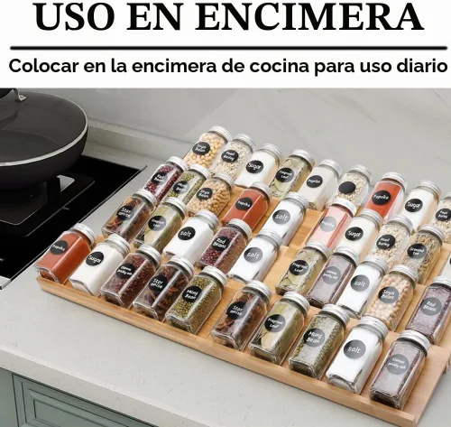 Vista 3 de Organizador de cajones de especias de bambú, 4 niveles ampliables de 13 a 26 pulgadas