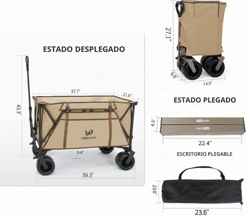 Vista 3 de [Usado] Whitsunday - Carro plegable de alta resistencia con ruedas todo terreno, 200 kg Carro plegable de utilidad para camping, parque con mesa