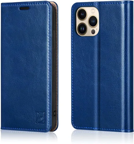 Vista 43 de Belemay Funda tipo cartera compatible con iPhone 8 Plus, de piel de vaca auténtica, funda tipo folio (funda interior de TPU suave), ranuras