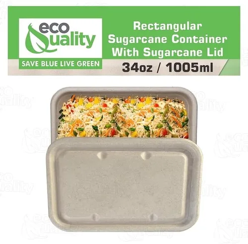 Vista 4 de EcoQuality Cuencos desechables de 34 onzas con tapas de fibra, cuencos rectangulares de papel biodegradable de fibra de caña de azúcar compostable