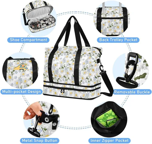 Vista 5 de Coikll Forget-me-not Flower Sports Gym Bag with Waterproof Dry Wet Pocket, Travel Duffel Bag for Women MenWorkout Bag Fits Yoga, Swimming