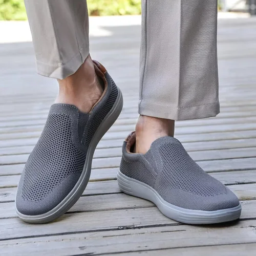 Vista 3 de konhill Zapatos deportivos sin cordones para hombre, mocasines de punto para caminar, espuma viscoelástica, para conducir, trabajo, patinaje