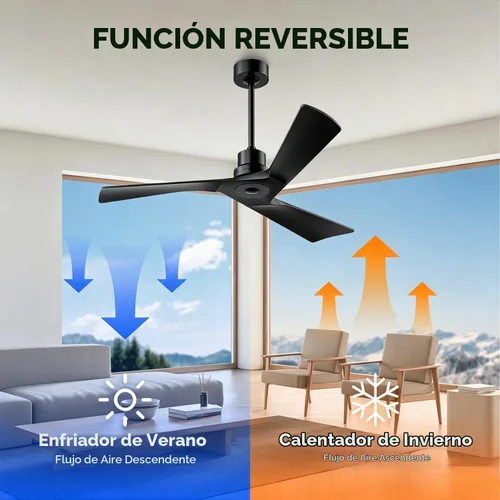 Vista 5 de Obabala Ventilador de techo de 52 pulgadas con control remoto, cuchillas de madera maciza, motor CC de 5000 CFM, silencioso, 35 dB, reversible, 6