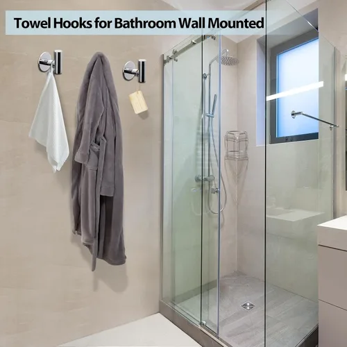 Vista 5 de Kruodop Ganchos adhesivos para toallas de baño, paquete de 4 toallas de montaje en pared, gancho mate para bata de pared, gancho de acero inoxidable