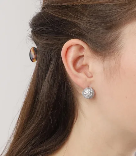 Vista 3 de Aretes de bola de discoteca 925 con poste de plata Stering chapados en oro de 18 quilates con circonita cúbica micro pavimenta delicados aretes