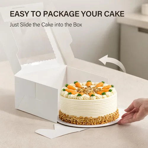 Vista 5 de Kootek 4pcs Cake Boxes with Window, 10 x 10 x 5 Inches Bakery Boxes Treat Cookie Dessert Boxes Pastry Box for Cake, Chocolate Covered Strawberries