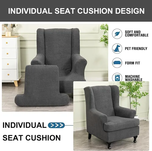 Vista 84 de Eco-Ancheng Funda para silla Wingback, 2 piezas, respaldo de ala, fundas de elastano para sillón con respaldo de ala, fundas para sillón con parte