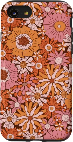 Vista 18 de Retro Flowers Meadow Floral Groovy 60s Pink Orange Brown Case for iPhone 17