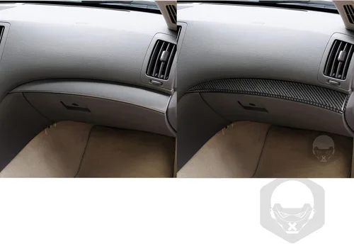 Vista 4 de 3 piezas de kit de cubiertas adhesivas de fibra de carbono para encima de la caja del guante, tiras decorativas para el copiloto, para Infiniti G37