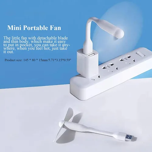 Vista 7 de Mini ventilador USB, ventilador de bolsillo portátil alimentado por USB-A, enfriador pequeño, funcionamiento silencioso, para el hogar, oficina