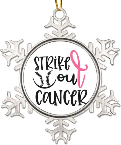 Vista 8 de Adorno colgante de Navidad Stronger Than Cancer Brest Cancer Awareness Metal Copo de nieve Adornos de Navidad Recuerdo Rosa Sobreviviente de Cáncer