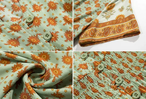 Vista 4 de RVIVIMOS Vestido de verano para mujer manga corta algodón estampado con botones bohemio