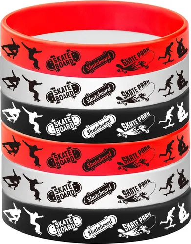 Vista 4 de 24 pulseras de goma para monopatín, pulseras de Slicone, suministros de fiesta deportiva, patineta, deportes extremos, cumpleaños, baby shower