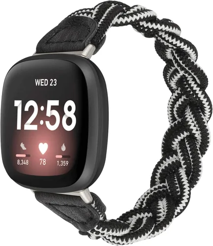 Vista 8 de Wearlizer Banda elástica compatible con correas Fitbit Versa 4 3/Sense 2 1 Correa trenzada para mujer, correa trenzada elástica para Versa