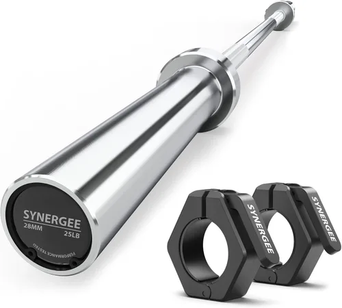 Vista 10 de Synergee Barra olímpica de 20 libras y 25 libras, barra de peso olímpica de 2 pulgadas para entrenamiento de fuerza, sentadillas, peso muerto